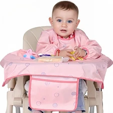 MOTEERLLU Coverall Baby Feeding Bib for Eating,Long Sleeves Bib Attaches to