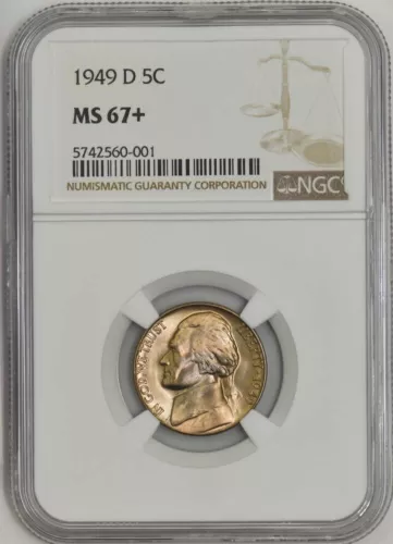 1949-D Jefferson Nickel 5c MS67+ NGC 943288-5