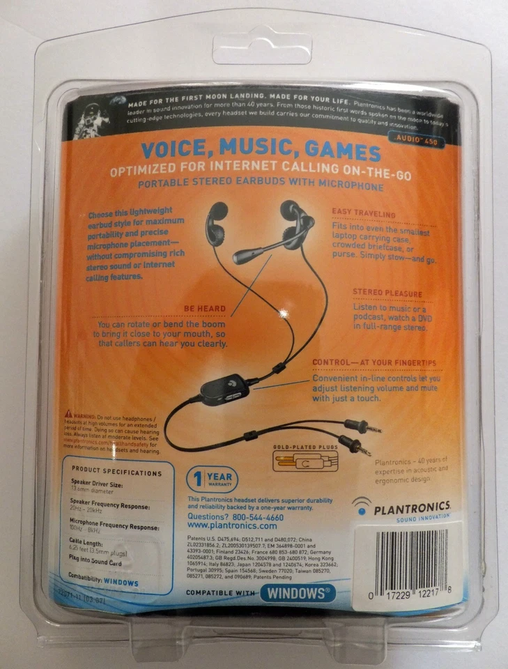 Plantronics .Audio 450 Black In-Ear Earbuds PC Headset Gaming Voice & Music New  - Image 3 of 3