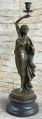 Vintage Französische Empire Marmor Bronze Victory Mädchen Kerzenhalter Deko