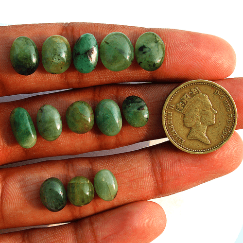 13 Pcs Natural Zambian Emerald Untreated 9mm-12mm Oval Cabochon Loose Gemstones - Picture 4 of 15