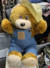 ￼DanDee 27” Oversized Teddy In Original Overalls And Straw Hat.  ST3