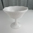 VTG Pedestal Compote Bowl Candy Dish Hobnail White Milk Glass Mid Century Modern