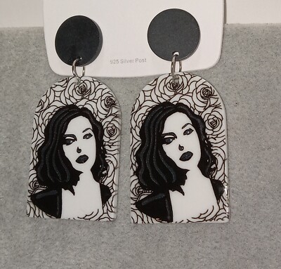 Boho Jewelry Earrings Black White Graphic Print Hanging Pierced Floral