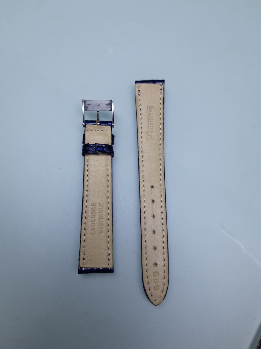 Cinturino coccodrillo originale Eberhard 16mm fibbia 14mm blu scuro