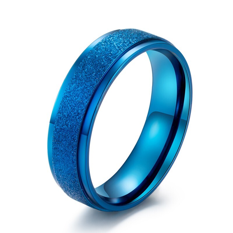 6mm Blue/Black/Silver Titanium Steel Matte Bands Women's Men's