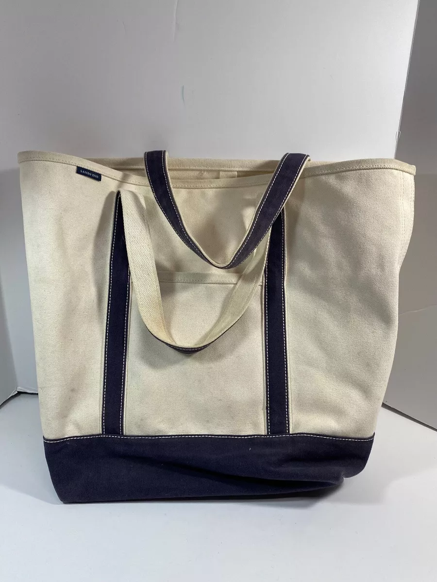 Lands' End Medium Natural Open Top Long Handle Canvas Tote Bag