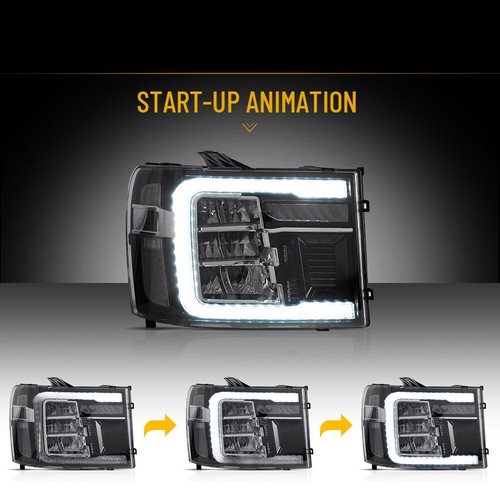 For 2007-2014 GMC Sierra Full LED Sequential Projector Headlights Dynamic DRL - Foto 3 di 13