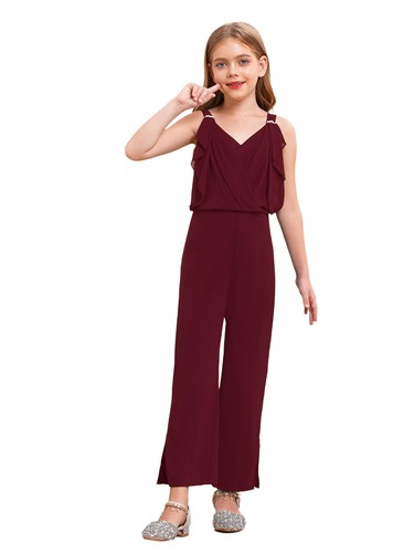 Kids Girls Sling Rompers V Neck Wide Leg Pants Cocktails Bodysuit Back Zipper - Picture 62 of 72