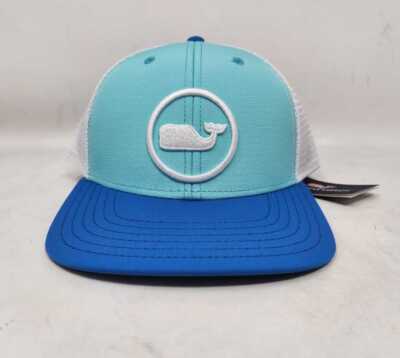 New men's Vineyard Vines whale dot performance trucker hat Aqua