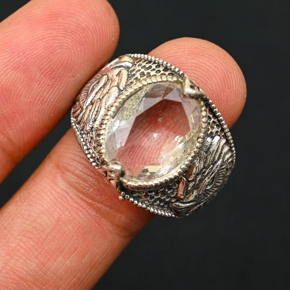 Anel masculino de cristal prata esterlina 925 feito à mão - Anel de declaração todos os tamanhos - BJ168 - Imagem 2 de 3