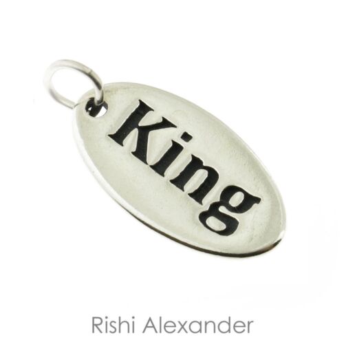 925 Sterling Silver Oval King Tag Charm Made in USA - Afbeelding 1 van 2