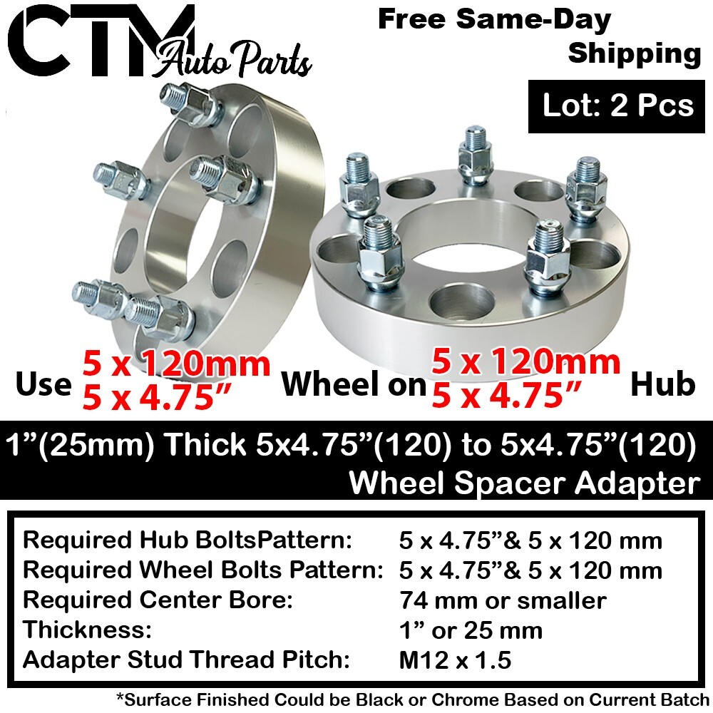 2x 1" Thick 5x4.75 (5x120) 74mm C.B Wheel Spacer Adapter Fit Jaguar Aston Martin
