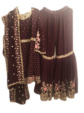 Indian pakistani party wear dark brown sharara suit