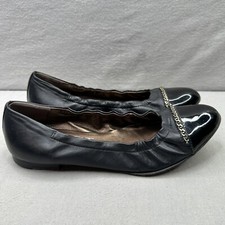 AGL Womens Size 38 US 8 Cap Toe Black Leather Chain Ballet Flats Italian