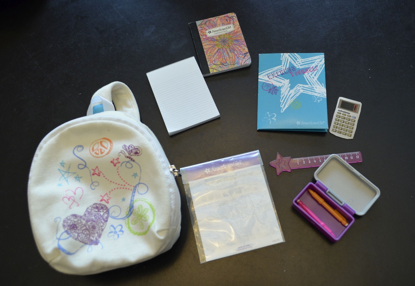 American Girl Doodle Doll Backpack with Notebook, Folder, Pencil & Case