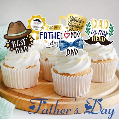 10 Pcs Happy Father's Day Cake Toppers - Gold Acrylic Cupcake Picks For Dad's Birthday Party Decor - View #5
