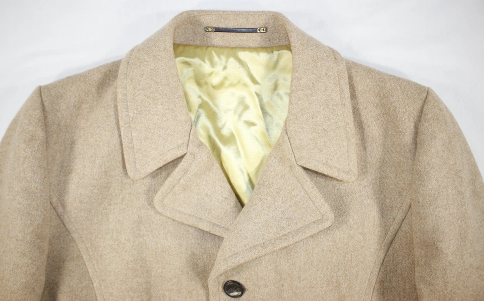 Vintage Silver Cloud Coat Men's 46 R Wool Tweed Overcoat Mid British Beige - Image 3 of 4