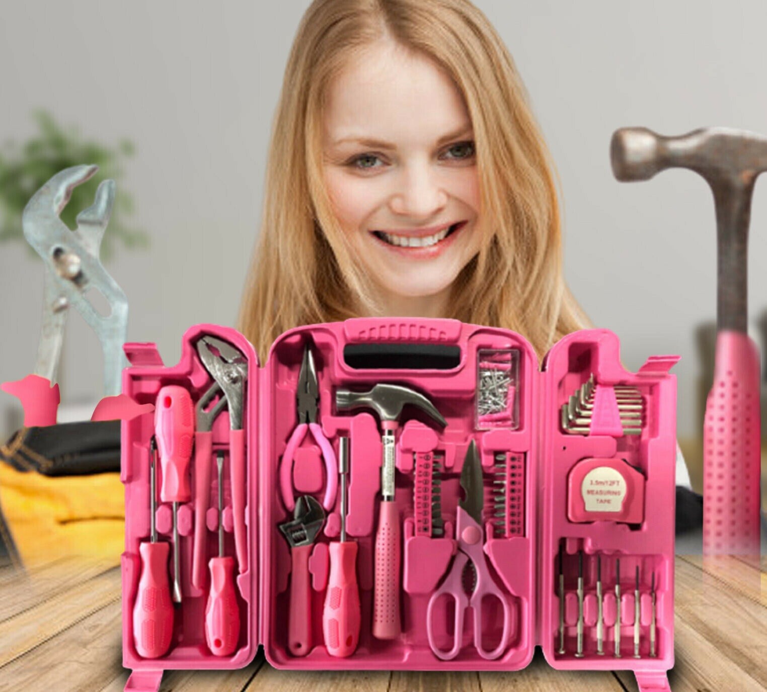 45 Piece Hardware DIY Tool Set and Kit Pink Lady Tool Her