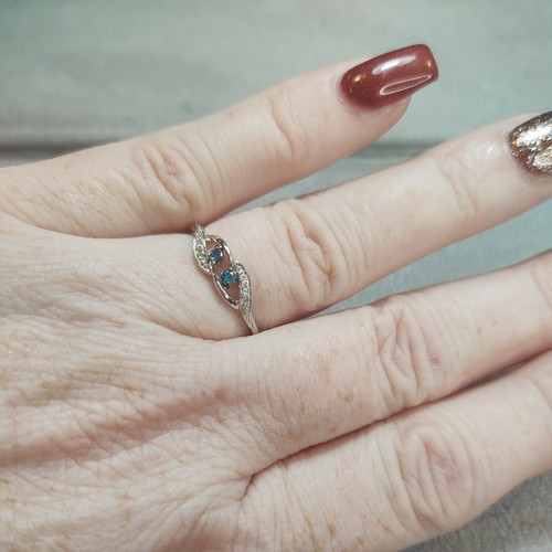 New 10kt White Gold Teal Blue And White Diamond Free Form Ring Size 7 - Picture 4 of 11