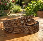 Women's Western Leather Belt, Floral Embossed Cowgirl Hand Tooled Belt 1-1/2"