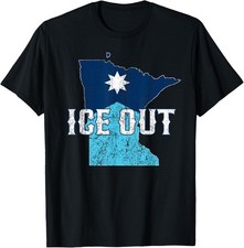 Vintage Ice Out of MN Minnesota Flag and Map Distressed Adult T-Shirt