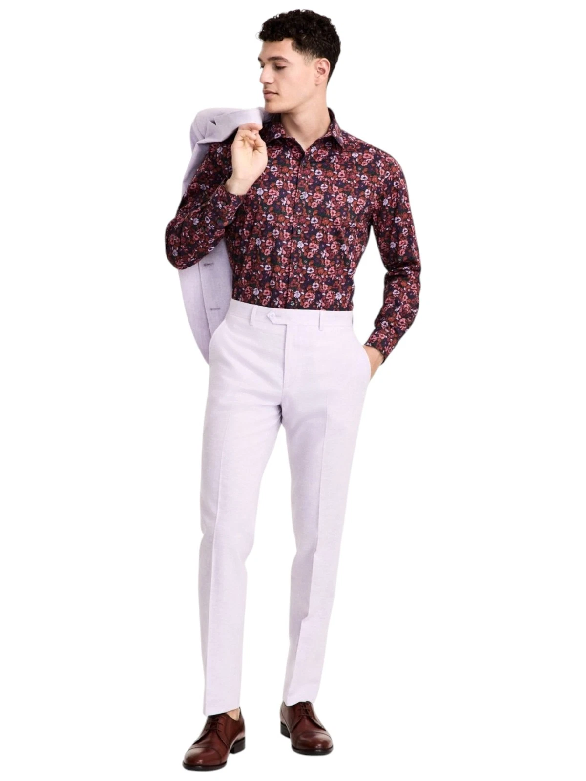 Bar Iii Mens Slim fit Dress Pants 34 / 32 Lilac Purple Solid Linen