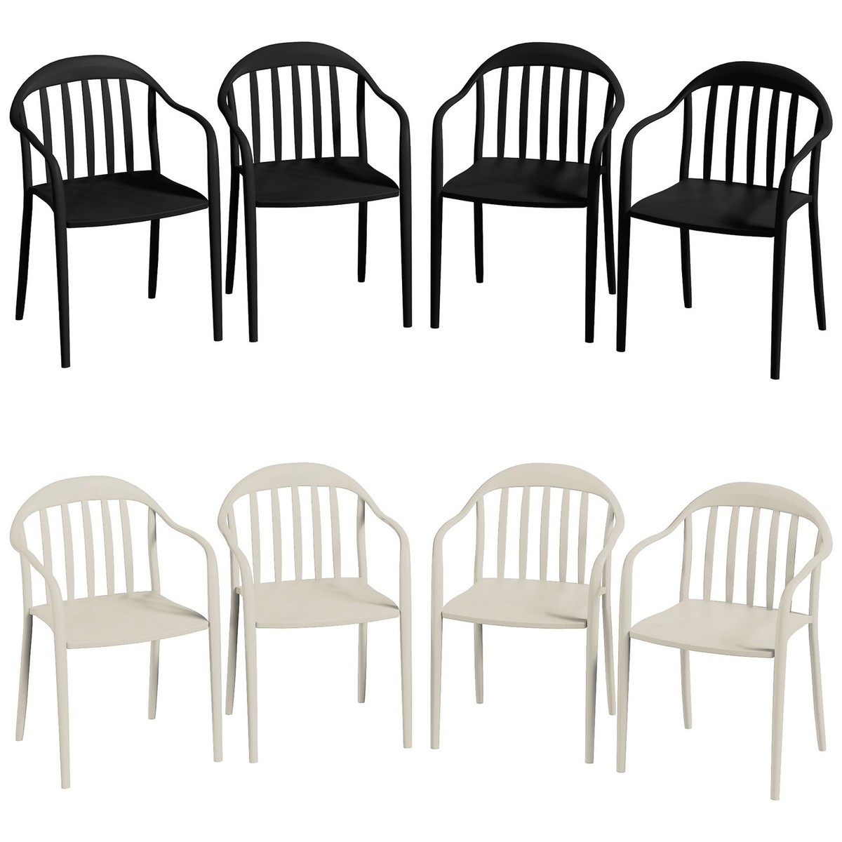 Set Di 4 Sedie Da Giardino Outsunny - Plastica Impilabile Con Braccioli, Bianche - Foto 3