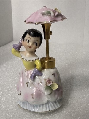 Vintage DEV Lady Perfume Bottle Girl w Umbrella Spray Atomizer As Is