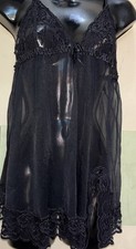Vintage Fredericks of Hollywood Black Lace Sheer Babydoll Nightgown 9000