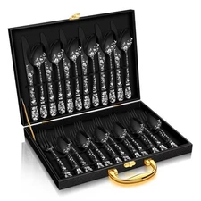 30 Pcs Black Silverware Set with Gift Box, Stainless Steel Flatware Set for 6...