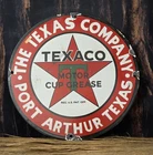 VINTAGE TEXACO PORCELAIN GAS SIGN, PORT ARTHUR TEXAS, MOTOR CUP GREASE 12"