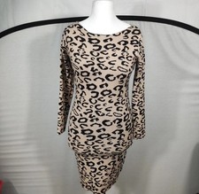 Quiz Leopard Print Bodycon Dress Womens Medium Stretch Long Sleeve Y2K