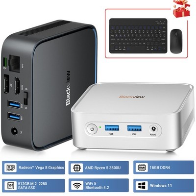 Blackview MP50 Mini PC AMD Ryzen 5 3500U 16GB 512GB Windows 11 Pro Mit Tastatur