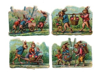 Alte Oblaten Glanzbilder Scraps Osterhase Ostereier... 4cm Rar!!