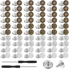 60 Sets Adjustable Buttons for Jeans, 17mm No Sew Instant Metal Button,