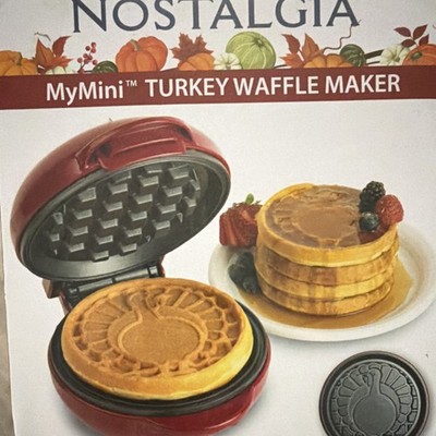 Nostalgia MyMini Turkey Waffle Maker Red 550W Non-Stick Indicator Light