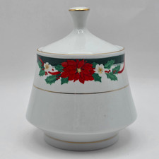 Vintage Crown Ming Tienshan Deck the Halls Poinsettia Sugar Bowl w Lid