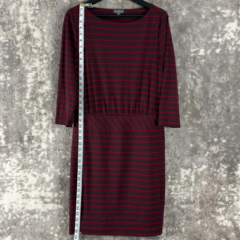 Vestido LL Bean Signature Talla 8 Rayas Manga 3/4 Hasta la Rodilla Rojo Bolsillo Elástico Foto 2 de 4