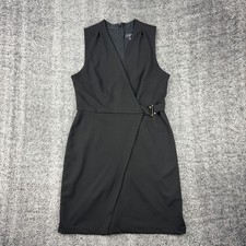 Tahari ASL Dress Size 12 Black Sleeveless Wrap Belted V Neck Sheath Career