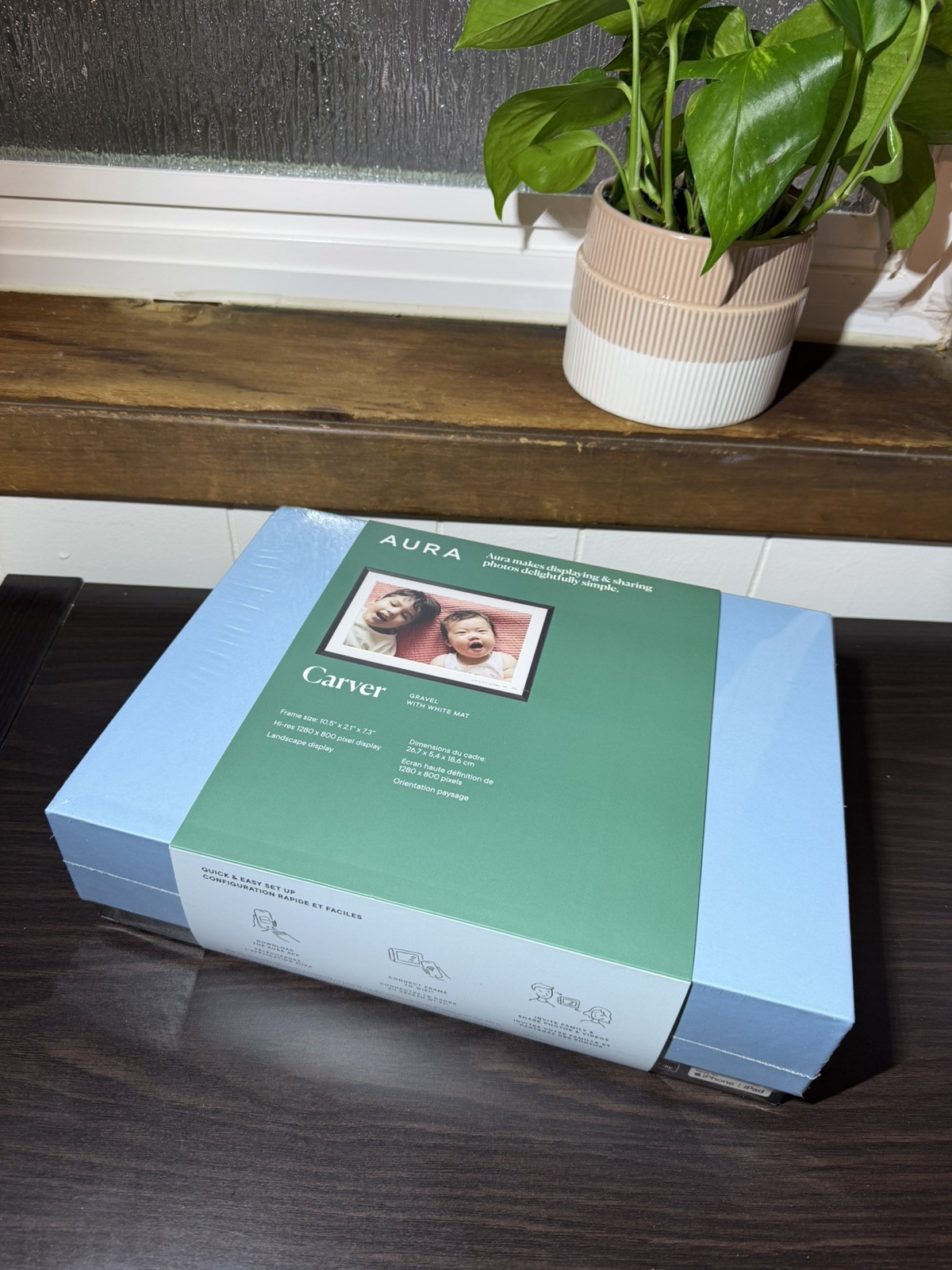 Aura Carver Digital Picture Frame Gravel & White Mat 10.1" AF900 New Sealed 