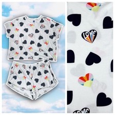 Old Navy Crop Top Tee  Shorts Heart Print Love Sleep Set XL Wht/Blk Pajamas PJs
