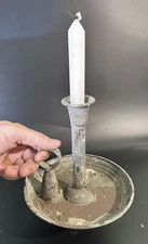 Crusty Steel Chamber Candle Stick Holder With Farmhouse Loop Handle and 7” Pan