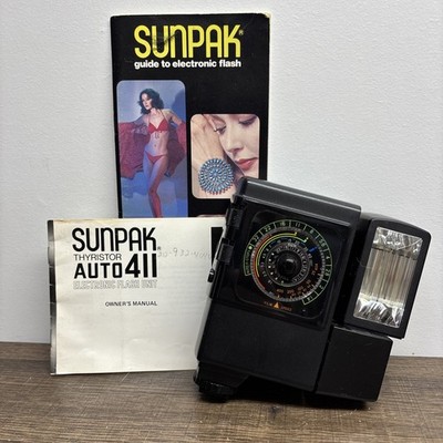 Sunpak Thyristor Auto 411 Electronic Flash Unit Untested WITH MANUAL