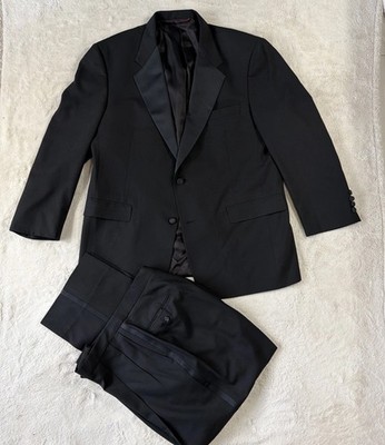 Hart Schaffner Marx Mens 2pc Tuxedo Suit 44R 100% Virgin Wool Pants Black