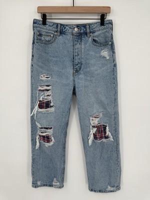 Free People We The Free Patchwork Boyfriend Jeans High Rise Boho Size 28
