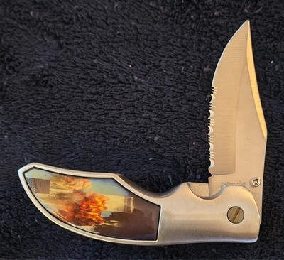 COMMEMORATIVE 911 HATE CANNOT WIN LOCK BLADE FOLDING KNIFE WITH CASE MINT COND.