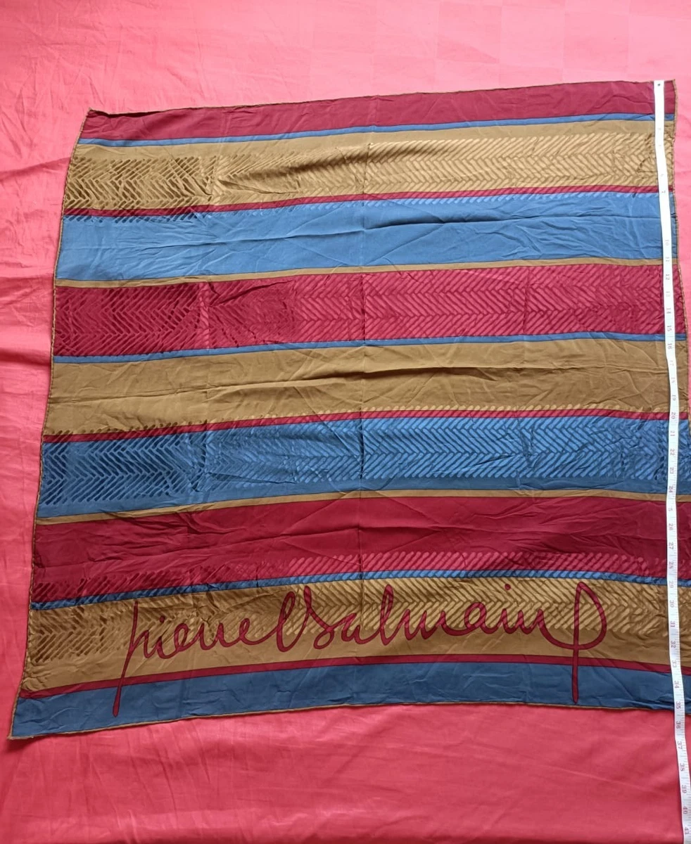 Foulard En Soie 100% PIERRE BALMAIN - Carré Roulotté Main Vintage, 80 Cm, Couleur Bleue