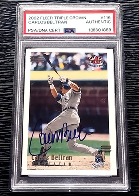 CARLOS BELTRAN AUTOGRAPHED SIGNED 2002 FLEER TRIPLE CROWN BASEBALL CARD PSA DNA