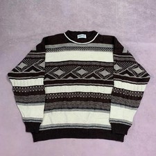 Vintage Knitted Jumper Abstract Patterned Grandad Knit Sweater Men's L